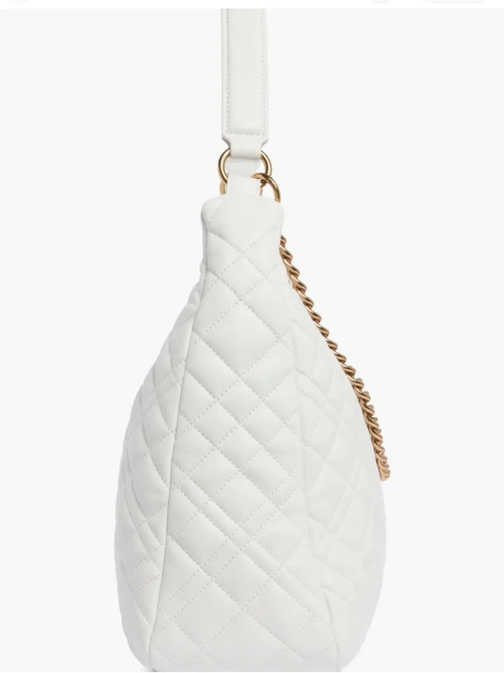 NWT $328 Kurt Geiger Large White Quilted Hobo Bag with Gold Chain Detail